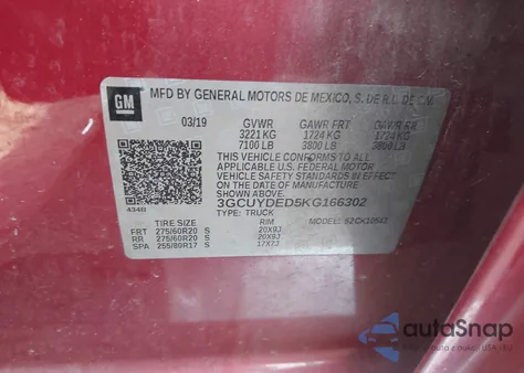 2019 Chevrolet Silverado 1500 Lt from USA, damaged, VIN 3GCUYDED5KG166302